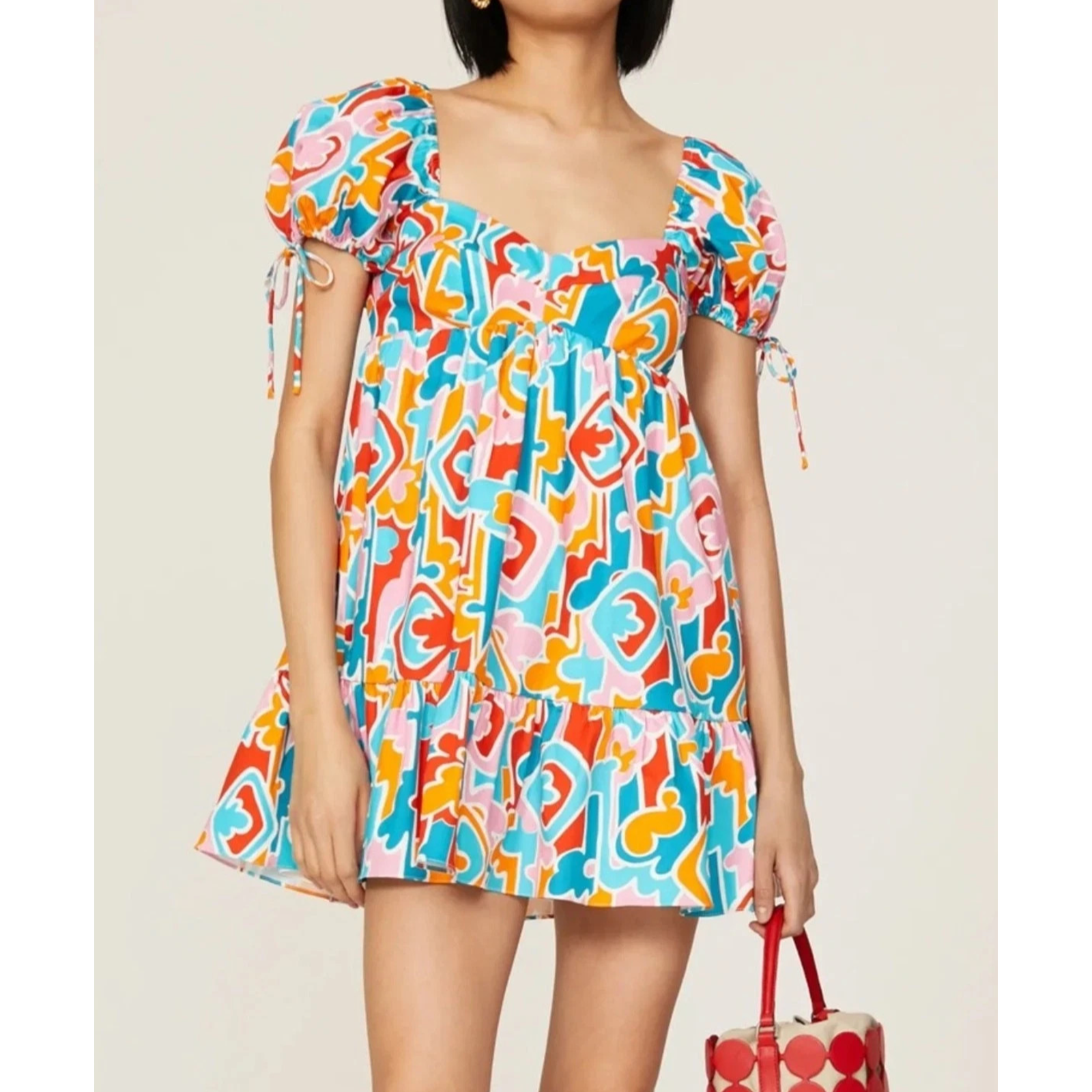 Amanda Uprichard Sicily Dress Babydoll Y2k Geometric Ruffle Hem Small A005390